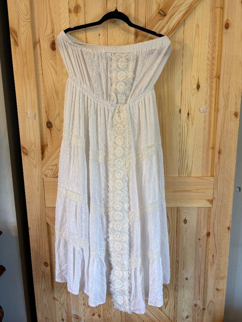 Justify White Boho Strapless Dress XL Crochet Lace Midi Summer